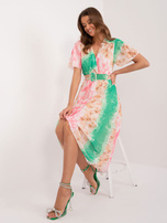 Hurtownia Zielono-różowa sukienka damska z krótkim rękawem