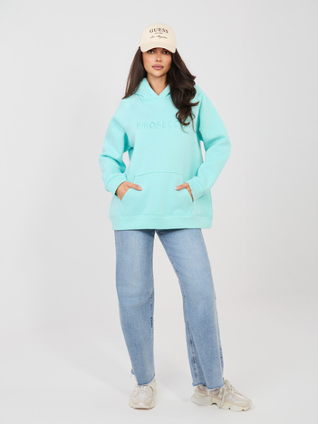 Miętowa ocieplana bluza oversize z haftem RUE PARIS