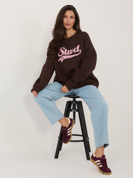 Czekoladowa ocieplana bluza bez kaptura RUE PARIS