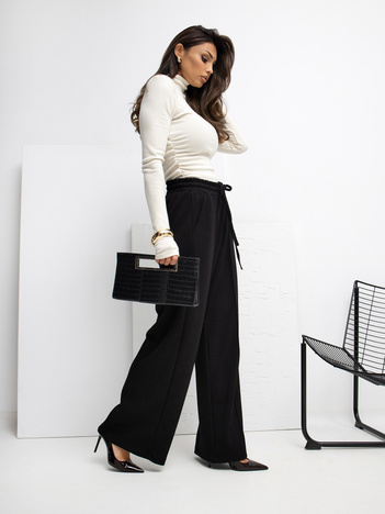 Czarne spodnie basic z szeroką nogawką RUE PARIS 