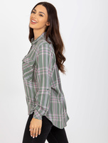 Hurtownia Khaki damska koszula w kratę z kieszeniami 