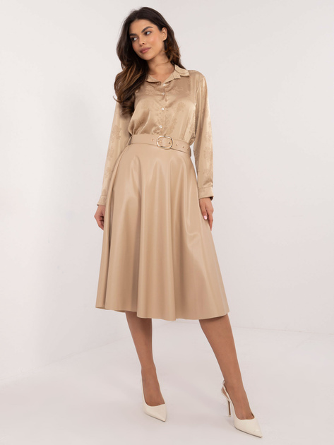 Hurt Beżowa midi spódnica z ekoskóry z paskiem