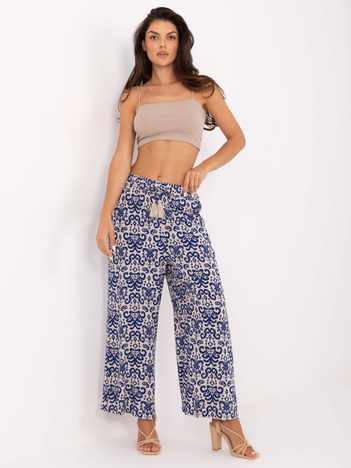 Hurt Ciemnoniebieskie materiałowe spodnie palazzo z wiskozy SUBLEVEL