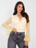 Jasnożółte eleganckie body z dekoltem V