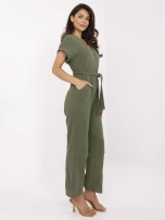 Khaki muślinowy kombinezon z krótkim rękawem