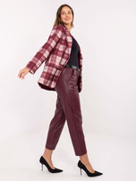 Burgundowe spodnie z ekoskóry z gumką w pasie RUE PARIS  