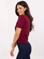 Burgundowy damski sweter z krótkim rękawem