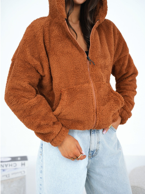 Jasnobrązowa futrzana bluza z kapturem