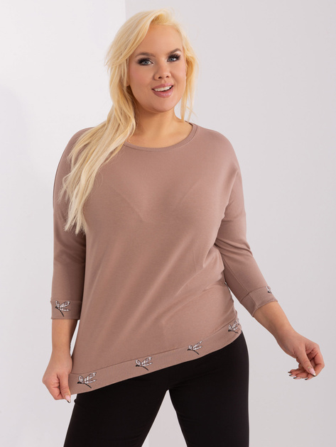 Hurtownia Ciemnobeżowa bluzka plus size z bawełny