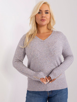 Hurtownia Szary damski sweter plus size z dekoltem V