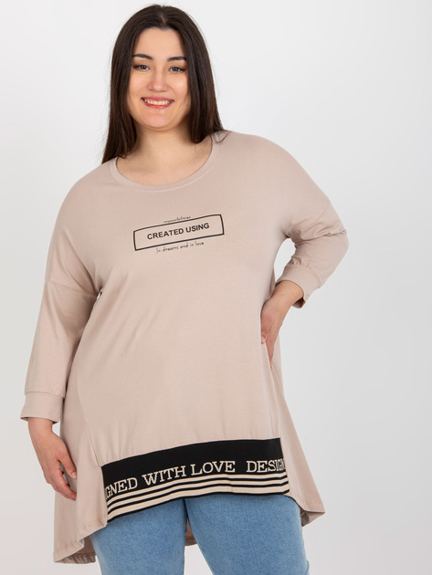 Hurtownia Beżowa dresowa tunika plus size z bawełny
