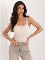 Light beige short top with lace.