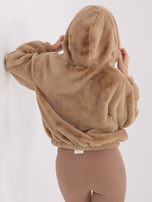 Beżowa futrzana kurtka z suwakiem