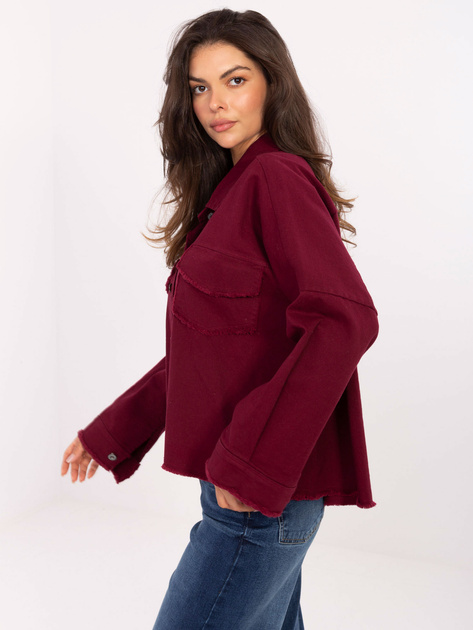 Bordowa jeansowa kurtka z kołnierzykiem RUE PARIS