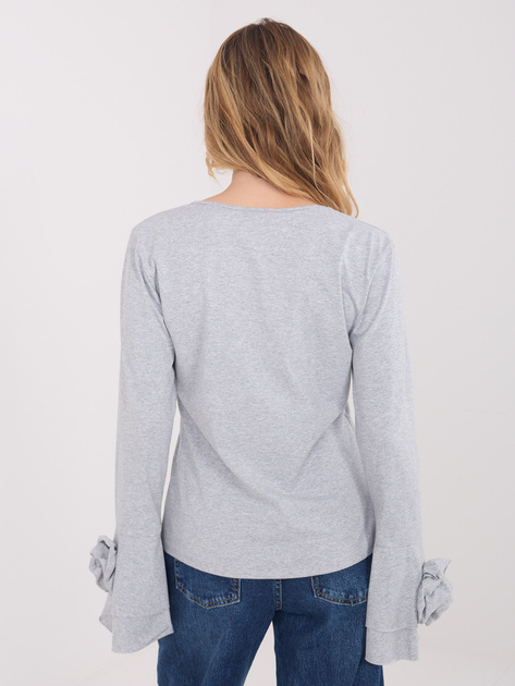 Szara bawełniana bluzka z dekoltem V