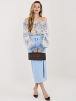 Jasnoniebieska ołówkowa spódnica z wysokim stanem RUE PARIS 