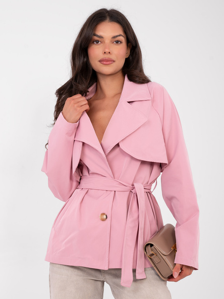Jasnoróżowy jednorzędowy trencz damski RUE PARIS 