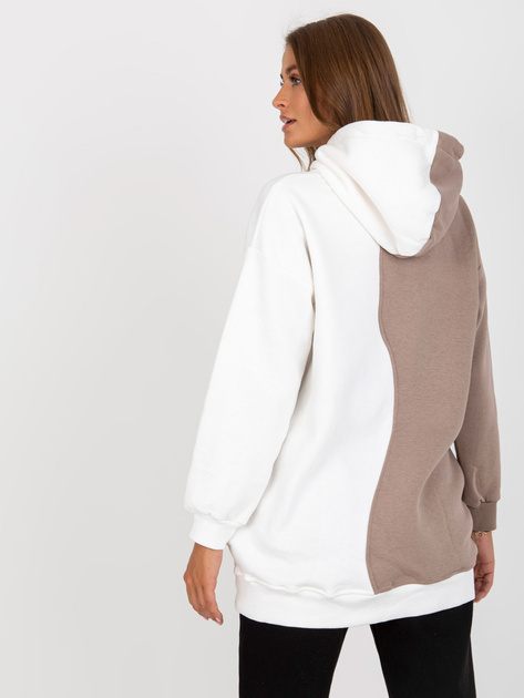 Hurtownia Beżowo-biała bluza basic z kapturem bawełniana RUE PARIS