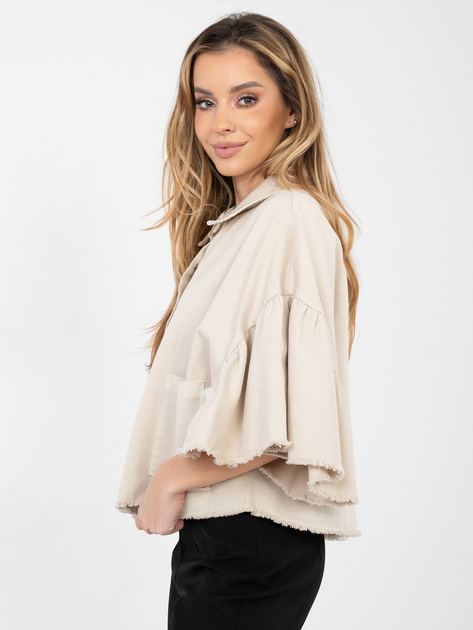 Beżowa jeansowa kurtka z kieszeniami RUE PARIS