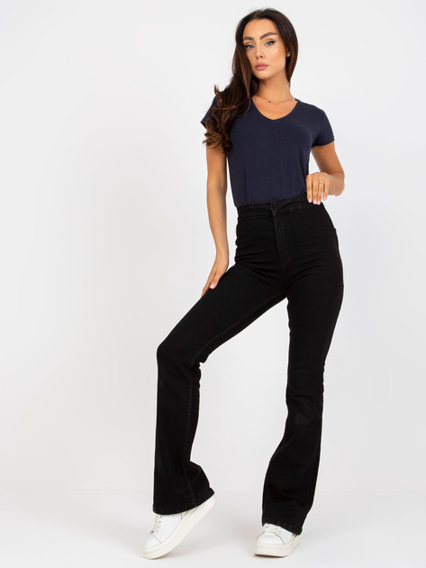 Hurt Granatowy damski t-shirt basic z dekoltem w serek