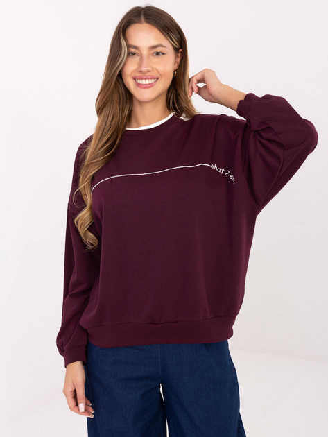 Burgundowa damska bluza oversize z haftem