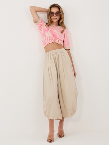 Beżowe sztruksowe spodnie z zakładkami