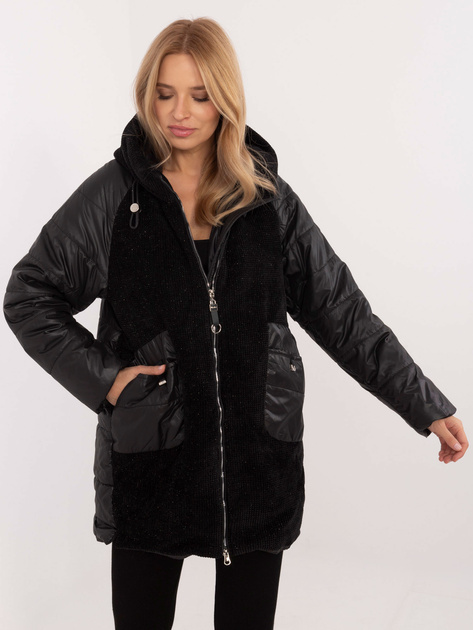 Hurtownia Czarna przejściowa kurtka z kapturem