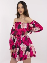 Czarno-różowa mini sukienka hiszpanka w kwiaty