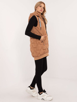 Hurt Jasnobrązowa pikowana kamizelka na suwak