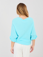 Turkusowy damski sweter oversize z rękawem 3/4