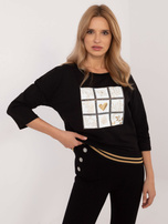 Hurtownia Czarna bluzka z nadrukiem i ściągaczem