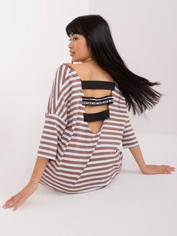 Light brown and white striped loose sweatshirt dress