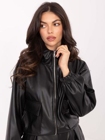 Czarna skórzana kurtka z kieszeniami RUE PARIS