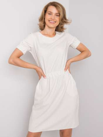 Ecru gestreiftes Kleid Merline.
