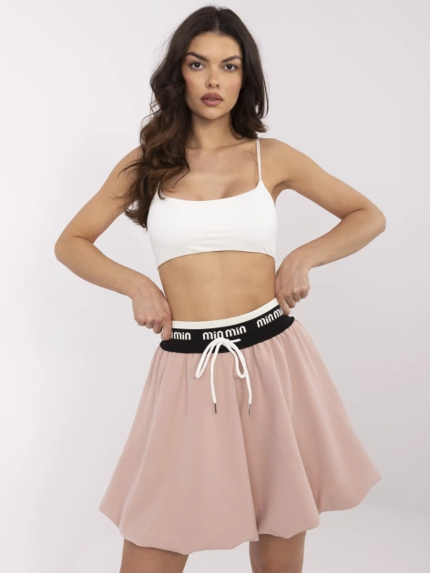 Brudnoróżowa mini spódnica bombka z wiązaniem