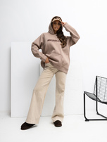 Ciemnobeżowa bluza kangurka z kapturem RUE PARIS  