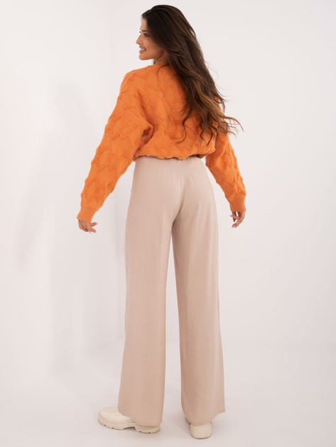 Hurt Beżowe proste spodnie materiałowe z wiskozy