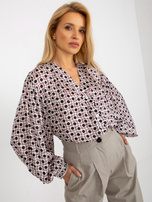 Hurt Ecru-brudnoróżowa koszula z nadrukiem i szerokim rękawem