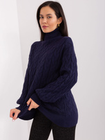Hurtownia Granatowy sweter damski z golfem