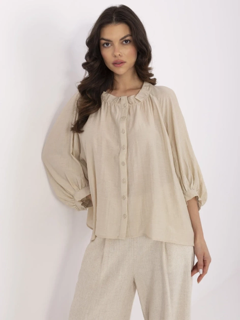 Beżowa damska koszula oversize z dodatkiem lnu