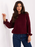 Bordowy sweter z falbankami przy rękawach