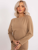 Hurt Ciemnobeżowa dresowa sukienka z falbaną