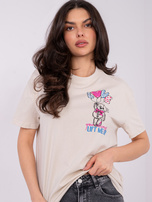 Jasnobeżowy damski t-shirt z bawełny SUBLEVEL 