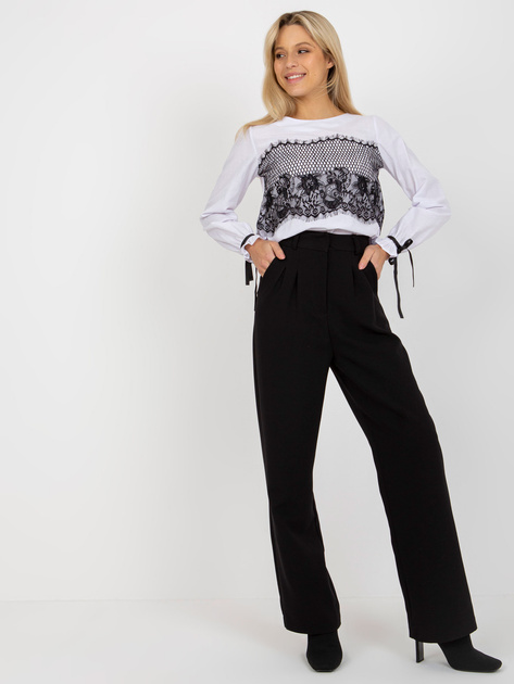 Hurt Biała damska bluzka wizytowa z koronką i wiązaniem