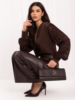 Chocolate elegant bodysuit with lace sleeves.