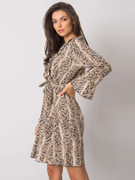 Beżowo-czarna sukienka z długim rękawem Amiya