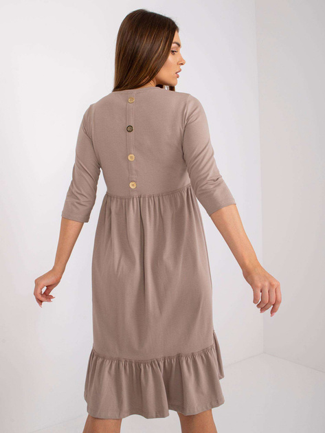 Ciemnobeżowa sukienka bawełniana z falbaną Surrey RUE PARIS