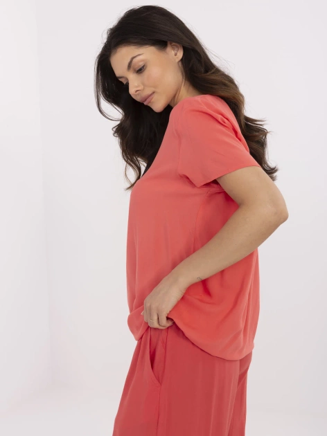 Koralowa bluzka ze ściągaczem na dole SUBLEVEL