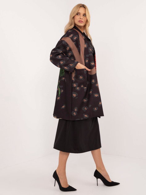 Hurtownia Czarny damski płaszcz z nadrukiem i dżetami