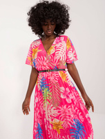 Hurtownia Ciemnoróżowa sukienka damska w kolorowe wzory